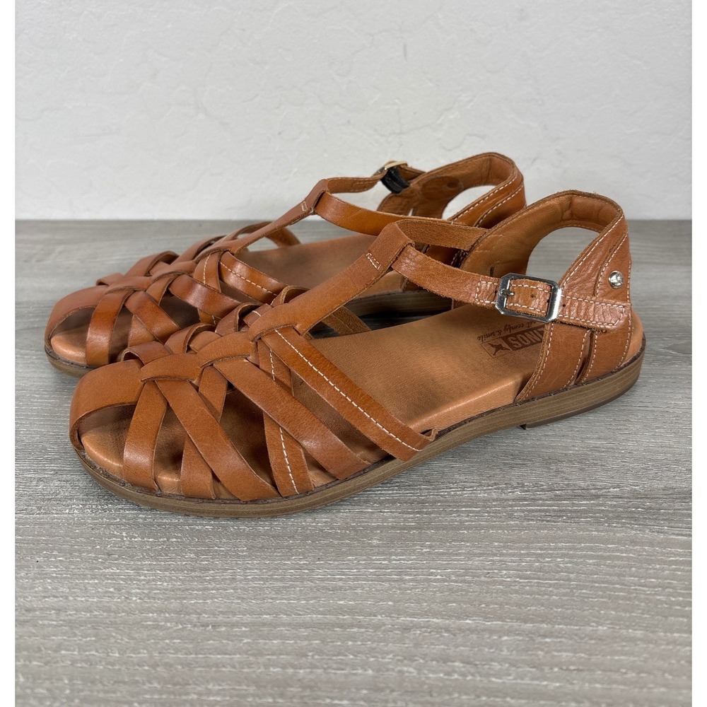 Pikolinos Womens Navia Leather Strappy Sandals Brown Caged Flat Shoes Size 38